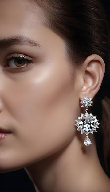 Female Elegant Silver Diamond Earrings Showcase