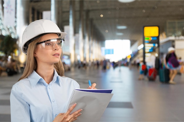 Female engineer in airport