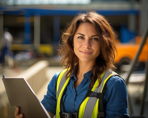 Photo female engineer or architect or construction worker in construction site