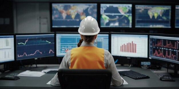 Photo female engineer in a control room women engineer operator using scada system modern technology