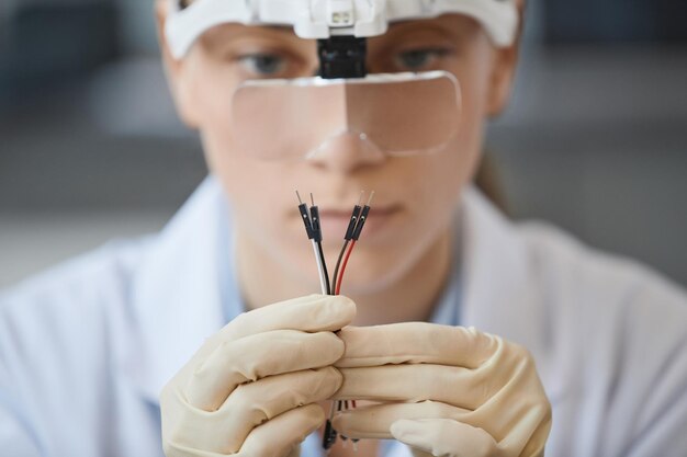 Female Engineer Holding Wires