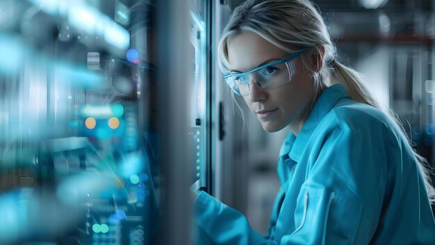 female engineer manages complex automated system using programmable logic controller concept engineering automation programmable logic controller female engineer system management