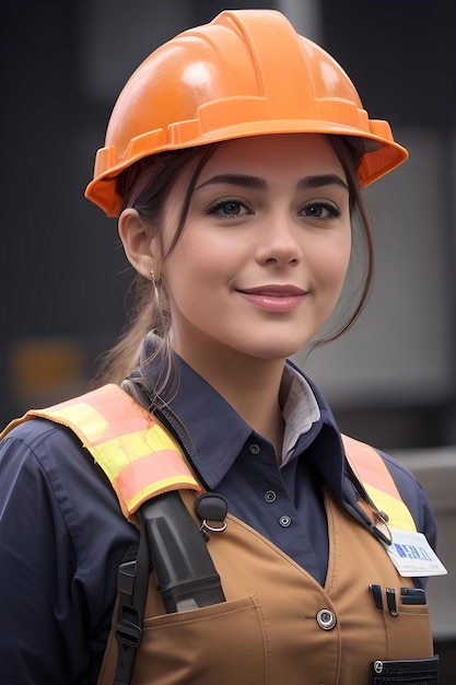 Foto ingegnere donna che indossa uniforme e casco di sicurezza