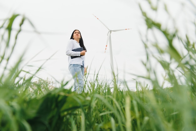 Female Engineer in a Wind Turbines Farm