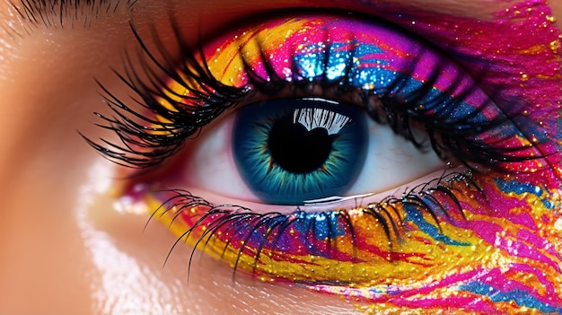 Photo female eye closeup with bright fashion makeup