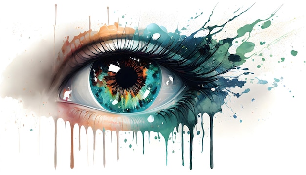 생성된 AI에 의해 페인트 번쩍이는 여성의 눈