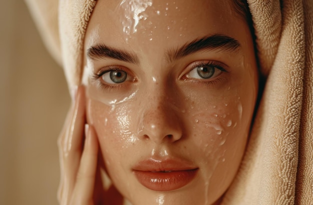 a female face being cleaned with a skin care product