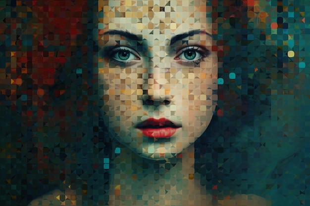 A female face in a pixelated version