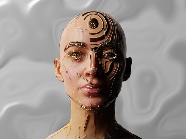 Premium Photo | Female face robot 3d anatomic ai