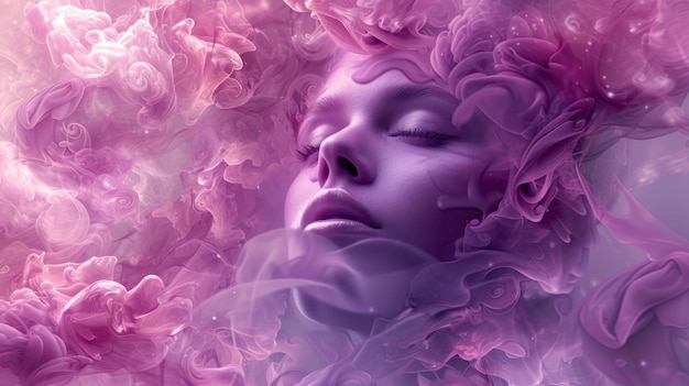 Female fantasy or dream in pinkpurple shades AI generative