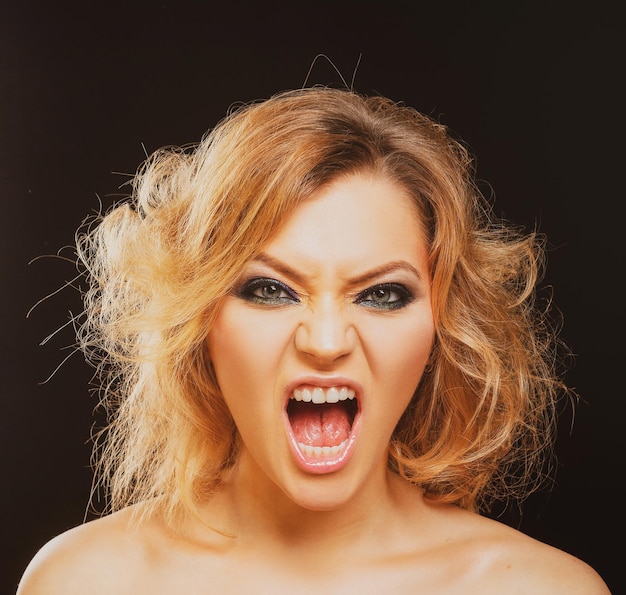 Female fashion makeup screaming girl portrait angry woman people emotion negative feelings