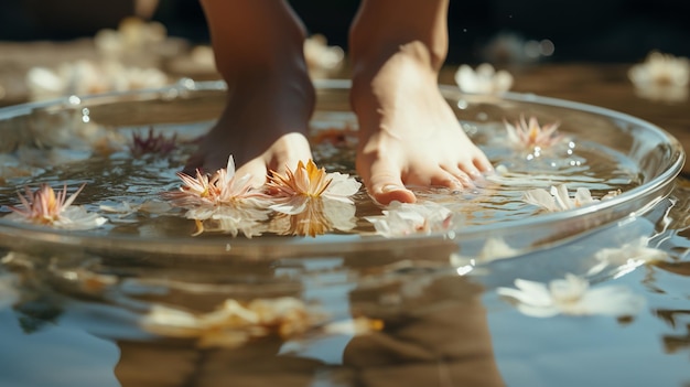 female feet with water