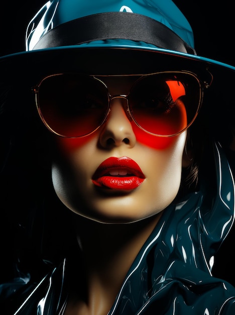 Female figure with red lipstick A woman wearing a hat and sunglasses