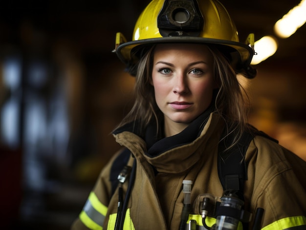 Photo female firefighter bravely battles the fire