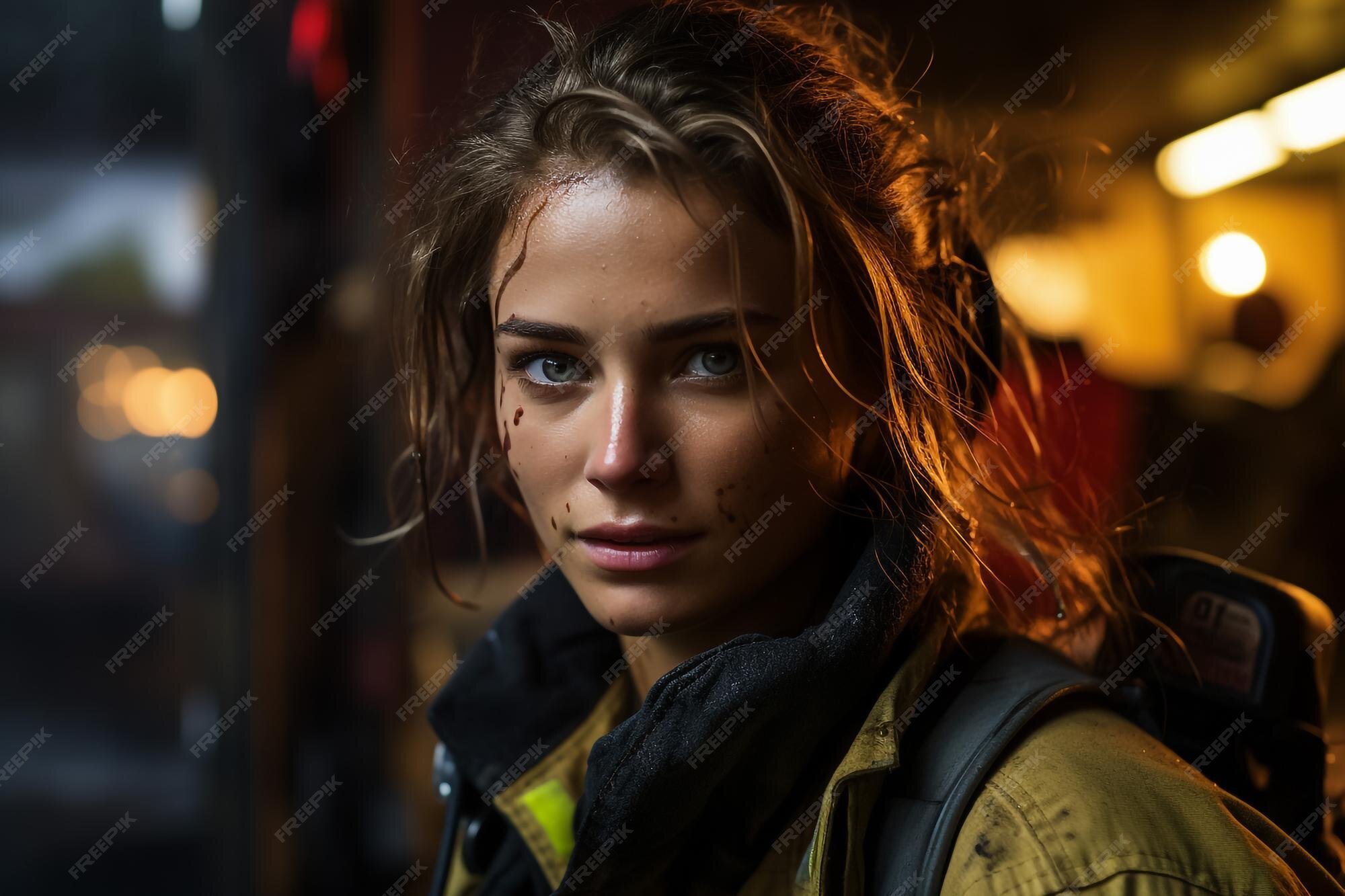 Premium AI Image female firefighter portrait wearing full equipment