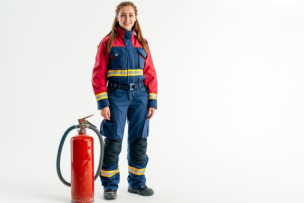 Foto pompiere donna con estintore