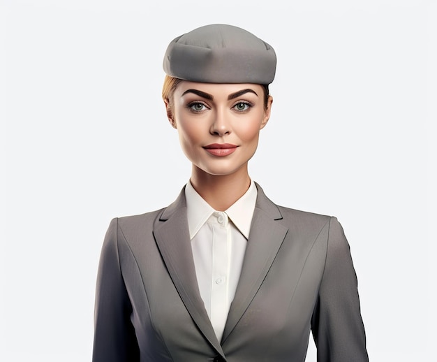 Photo female flight attendant wearing a hat isolated on plain background