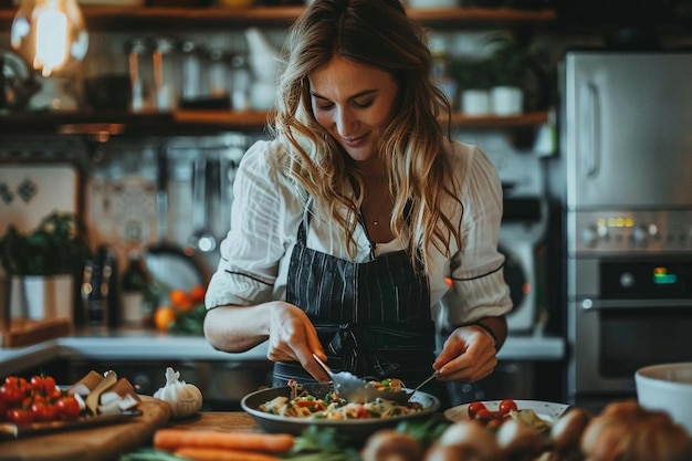 Female food blogger streaming at home while cooking with smartphone |  Premium AI-generated image