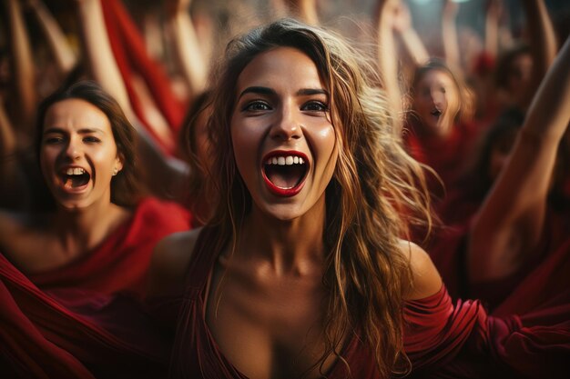 Female football fans cheering