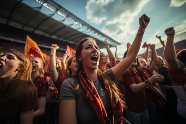 Female football fans cheering