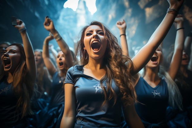 Female football fans cheering