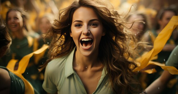 Female football fans cheering