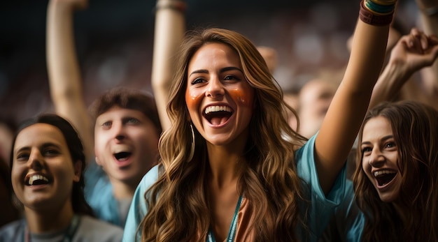 Female football fans cheering