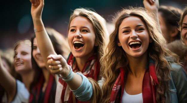 Female football fans cheering