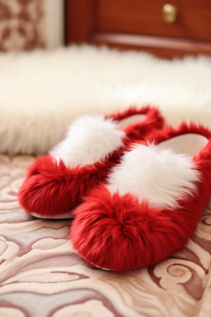 female fur comfort slipper on the floor carpet