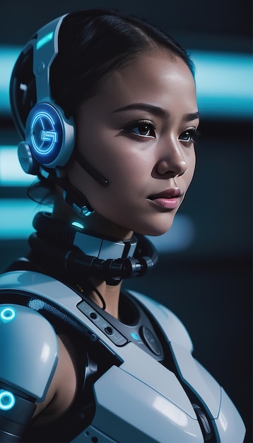 Female futuristic humanoid robot cyborg android