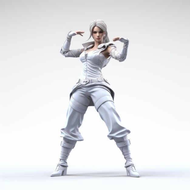 Female Game Character In Tpose On White Isolated Background