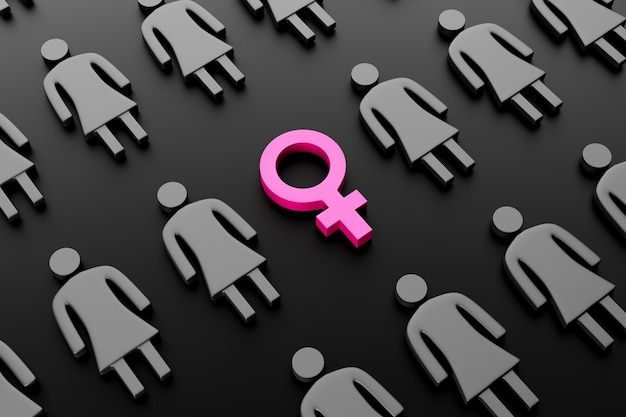 写真 暗い背景の上の女性像に囲まれた女性の性別記号