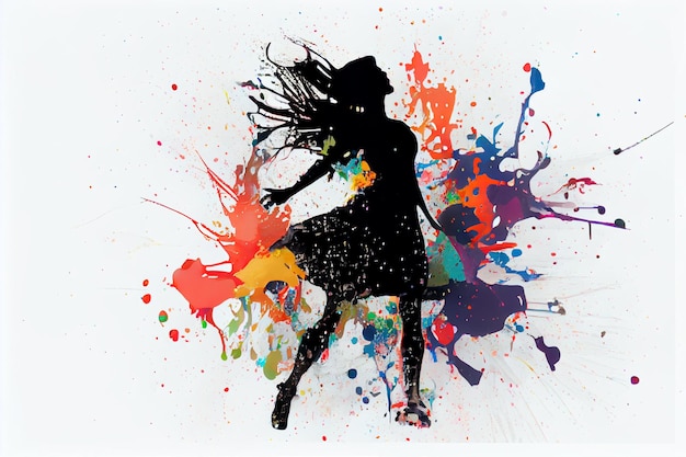 Female girl dance in abstract multicolor paint splashgenerative ai