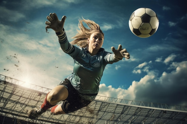 Female goalkeeper Save the goal in Goad039s post