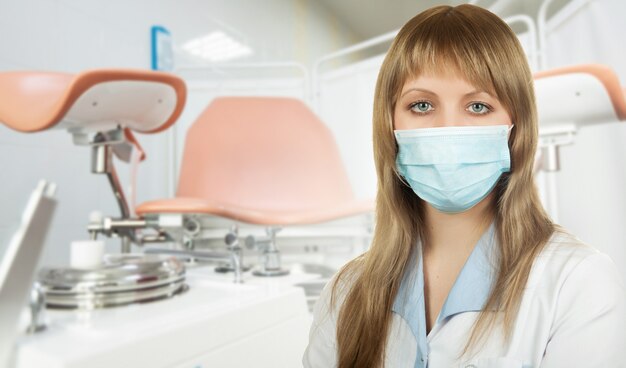 Female gynecologist in protective mask