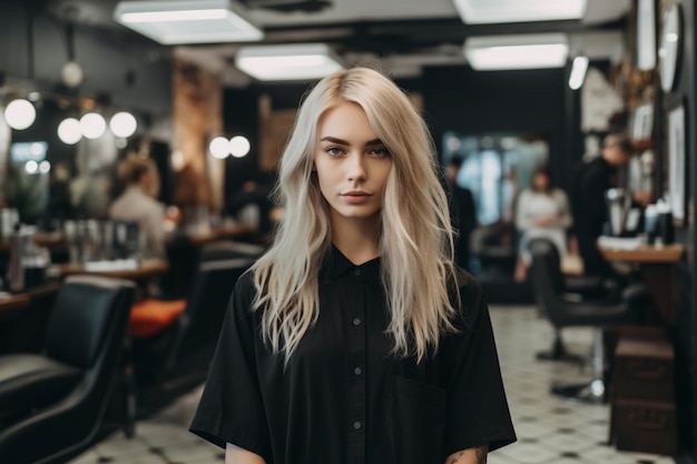 写真 サロンに立っている女性ヘアドレッサー