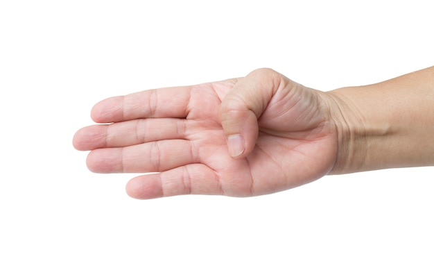 Female hand and fingers showing number four isolated on white