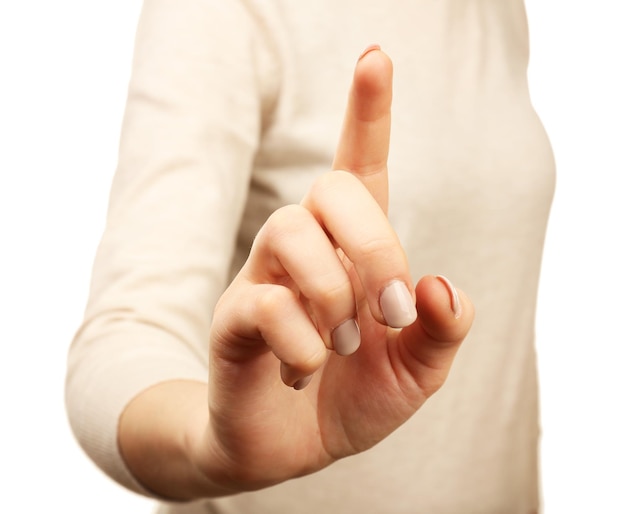 Female hand gesture isolated on white background