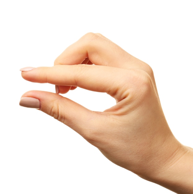 Female hand gesture isolated on white