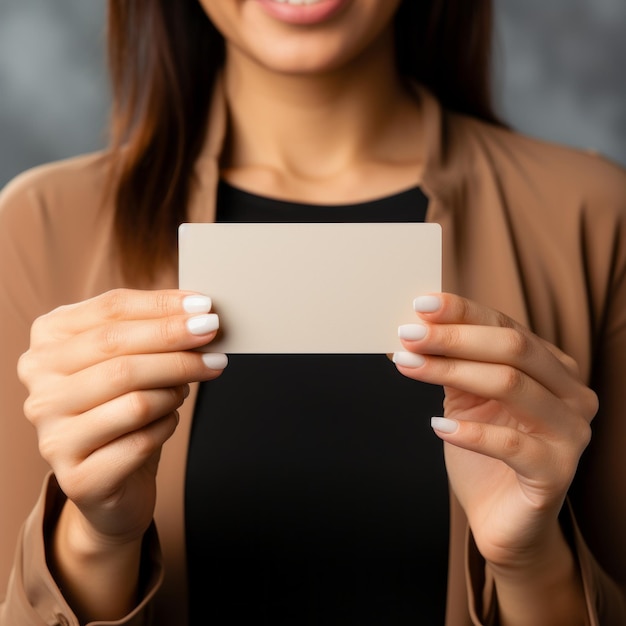 Photo female hand holding a blank business card