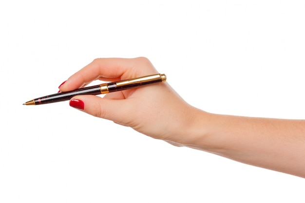 Female hand holding pencil isolated