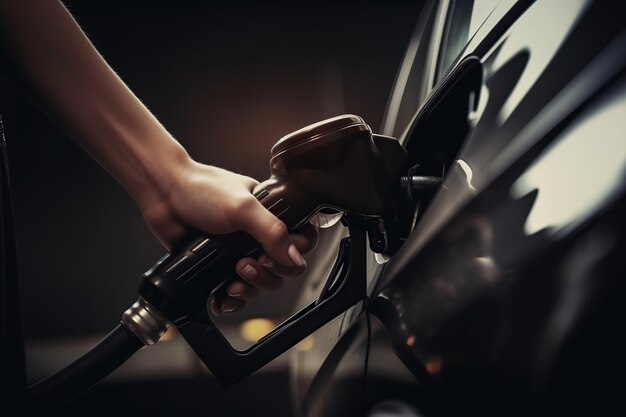 Foto serbatoio del carburante per auto con apertura a mano femminile ia generativa