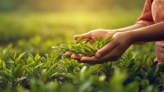 Photo female hand picking tea