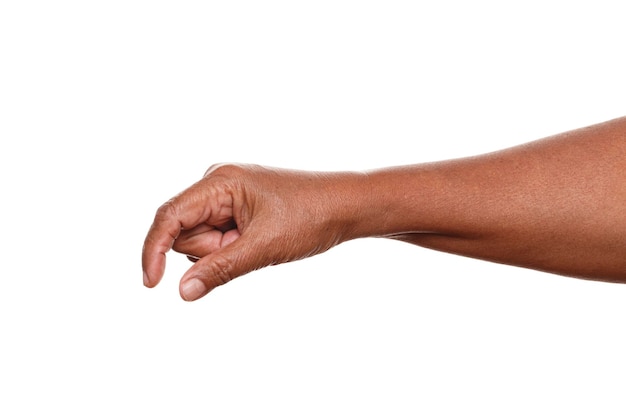 Female hand picking up isolated on white background