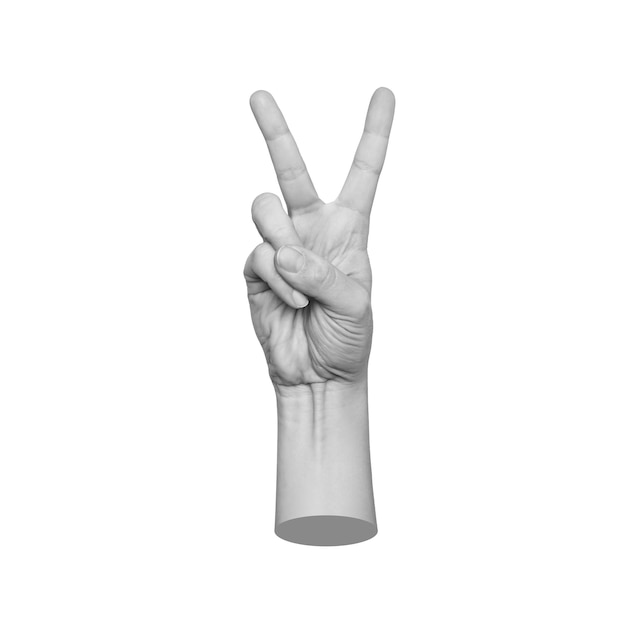 Photo female hand showing a peace gesture isolated on a white background