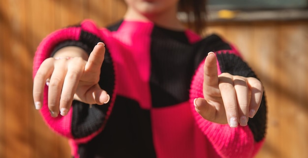 Female hand touching in empty screen