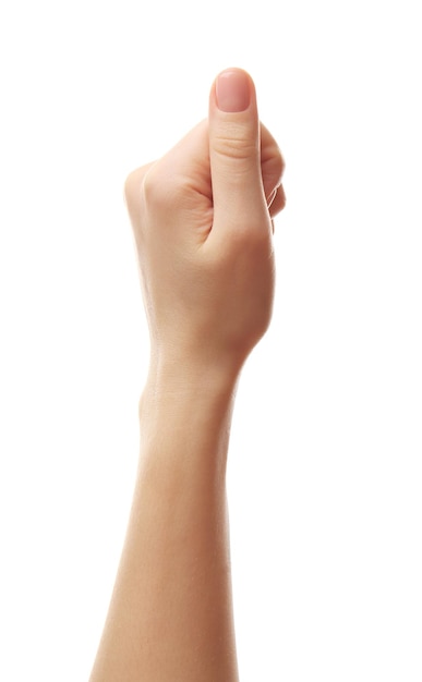 Female hand on white background