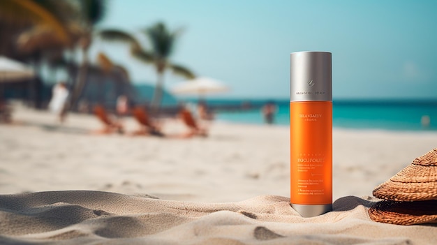 female hand with cream on the beach