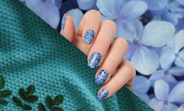 Female hand with floral art design nails