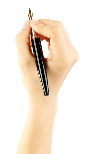 Female hand with Fountain pen isolated on white